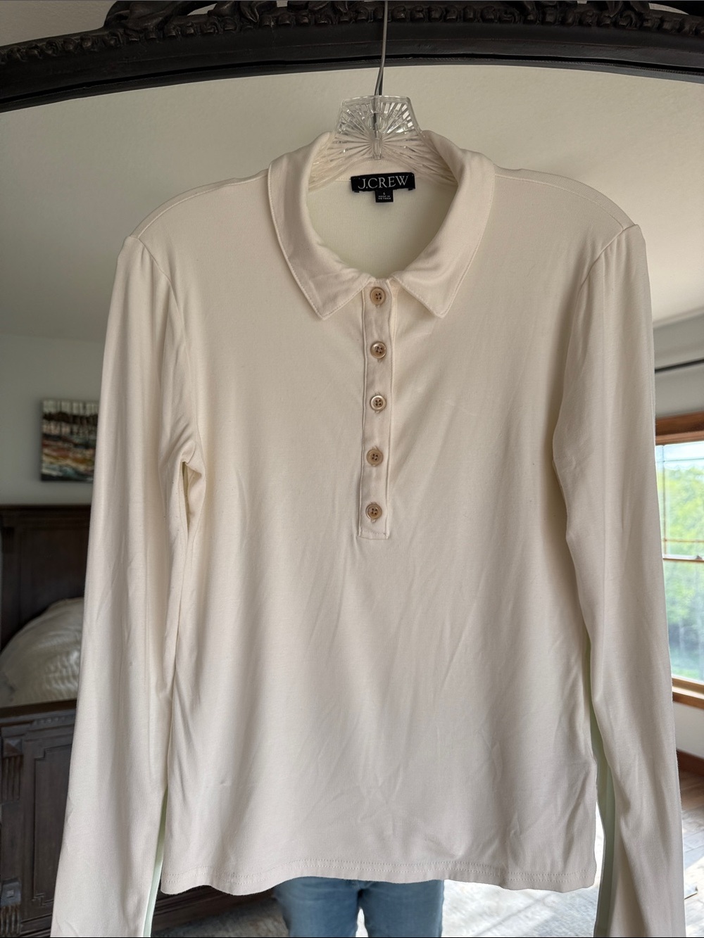 J. Crew Cream Long-Sleeve Polo Shirt